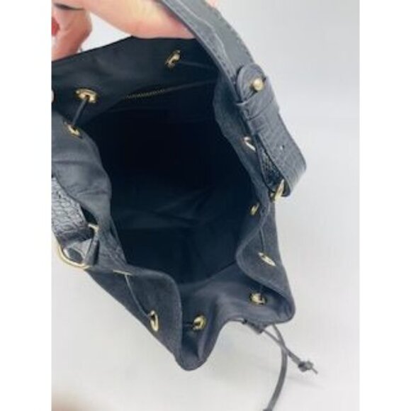 Isadora Black Suede Large Bucket Shoulder Bag Made In Italy - Picture 6 of 7